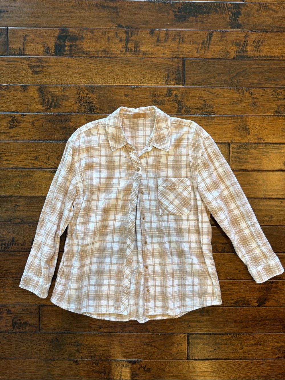 nuuds Beige and White Plaid Flannel Button-Down Shirt